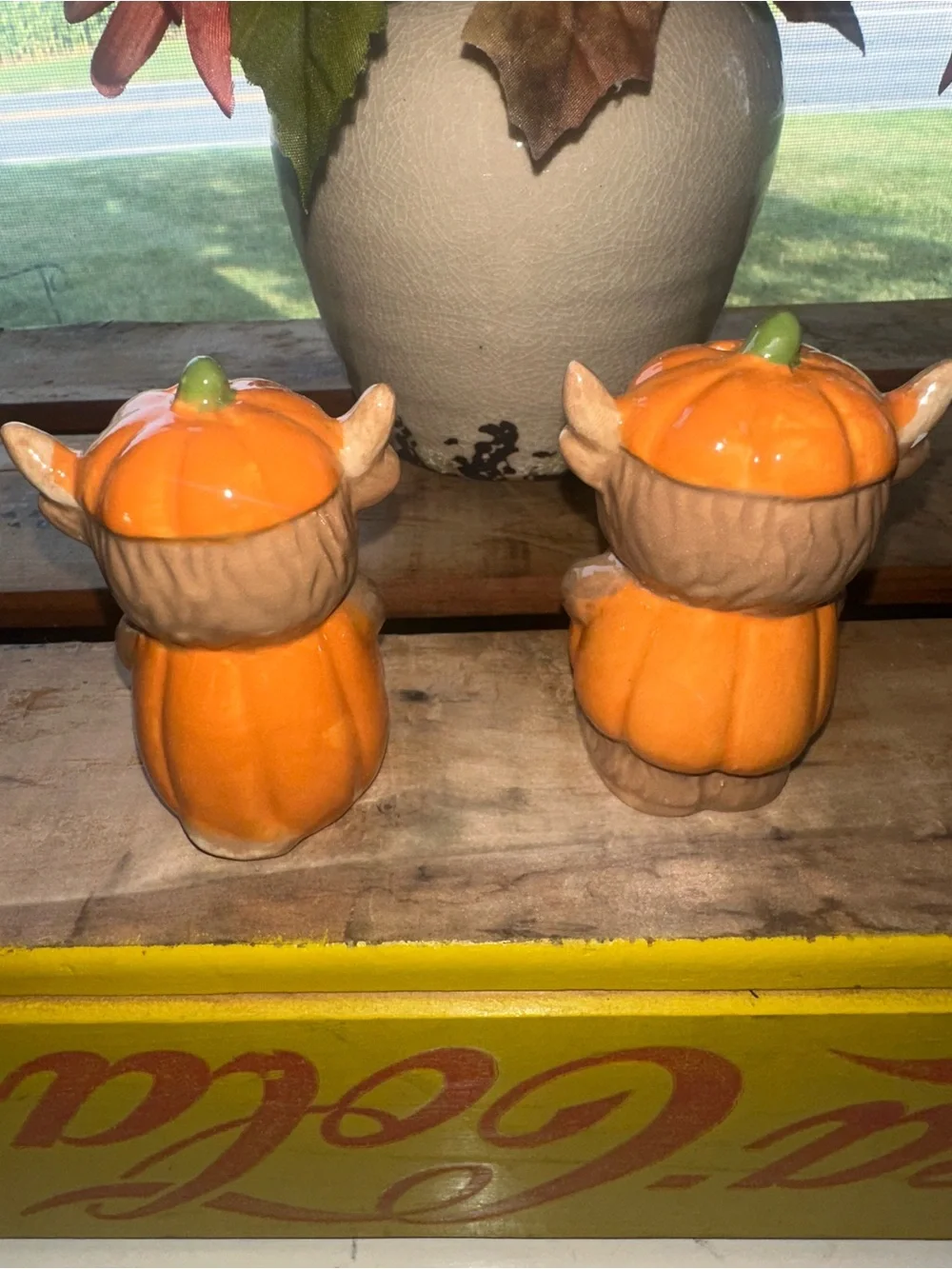 Highland Cow Pumpkin Salt & Pepper Shakers-New